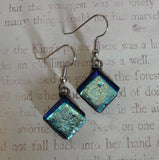 Blue Dichroic Glass Dangle Earrings