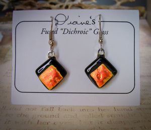 Orange Dichroic Glass Pierced Dangle Earrings Handmade
