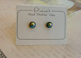 Yellow Dichroic Glass Button Earrings Handcrafted