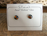 Orange Dichroic Glass Button Earrings Handcrafted