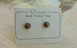 Orange Dichroic Glass Button Earrings Handcrafted
