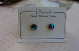 Rainbow Dichroic Glass Button Earrings Handcrafted