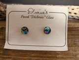 Rainbow Dichroic Glass Button Earrings Handcrafted