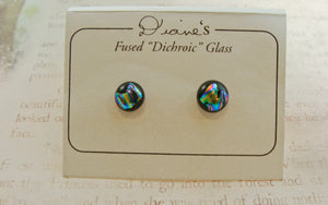 Colorful Dichroic Glass Button Earrings Handcrafted