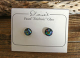 Colorful Dichroic Glass Button Earrings Handcrafted