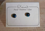 Blue Dichroic Glass Button Earrings Handcrafted