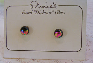 Pink Dichroic Glass Button Earrings Handcrafted