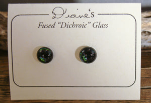 Black Dichroic Glass Button Earrings Handcrafted