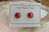 Orange Pink Dichroic Glass Button Earrings Handcrafted