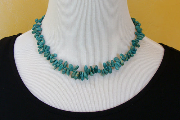 Vintage Navajo Silver Turquoise Bead Necklace 17.5