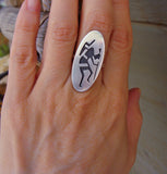 Hopi Silver Overlay Kokopelli Ring Size 6.5 Women's
