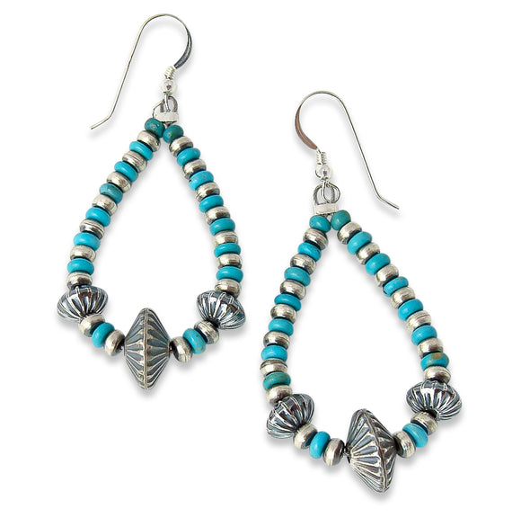 Navajo Turquoise Silver Bead Dangle Earrings