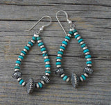 Navajo Turquoise Silver Bead Dangle Earrings