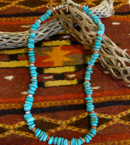 Navajo Turquoise Spiny Oyster Sterling Silver Bead Necklace, Native American Jewelry
