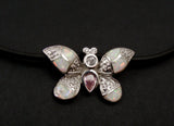 Silver Cubic Zirconia Opal Butterfly Pendant