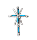 Zuni Turquoise Needlepoint Silver Cross Pendant