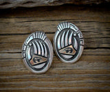 Navajo Bear Fetish Bear Paw 14K Gold Sterling Silver Post Earrings