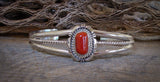 Native American Navajo Sterling Silver Coral Cuff Bracelet
