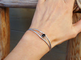 Navajo Silver Onyx Scroll Cuff Bracelet
