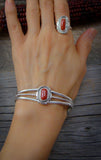 Native American Navajo Sterling Silver Coral Cuff Bracelet