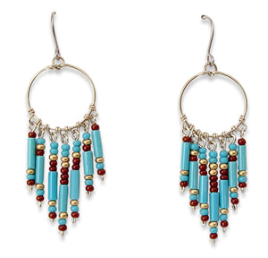 Southwestern Peruvian Boho Blue Seed Bead Dangle Earrings