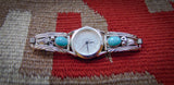 Turquoise Watch, Navajo Sterling Silver Turquoise Leaf & Scroll Watch