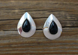 Onyx Earrings, Large Navajo Sterling Silver Onyx Earrings, Native American