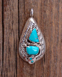 Turquoise Pendant, Zuni Vintage Sterling Silver Turquoise Snake Pendant, Native