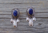 Sodalite Earrings, Navajo Sterling Silver Fringe Sodalite Drop Earrings