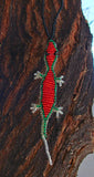 Red Gold Handmade Gecko Christmas Ornament