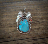 Turquoise Pendant, Kingman Turquoise Sterling Silver Pendant Navajo, Native Amer