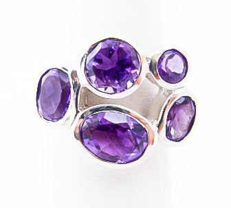 Silver Amethyst Cluster Women's Ring Size 6.5