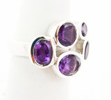 Silver Amethyst Cluster Women's Ring Size 6.5