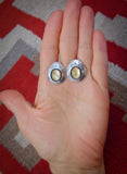 Silver Earrings, Navajo Silver Yellow Mother of Pearl Shadowbox Earrings