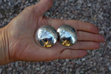 Large Navajo Silver Concho Dome Round Post Earrings