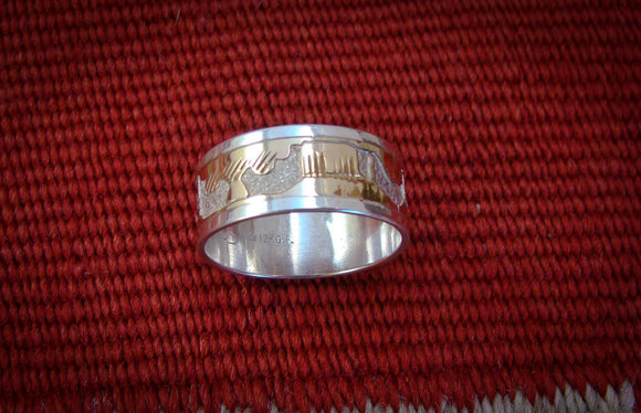 Story Ring, 12KGF Sterling Silver Navajo Story Ring Size 12