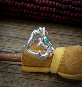 Vintage Navajo Sterling Silver Turquoise Unisex Sandcast Ring 