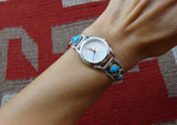 Turquoise Watch, Navajo Sterling Silver Leaf Turquoise Watch