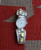 Pearl Watch, Navajo Sterling Silver Yellow Mother of Pearl Watch