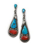 Turquoise Earrings, Zuni Sterling Silver Turquoise Coral Earrings