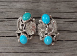 Navajo Flower Leaf Silver Domed Turquoise Earrings