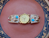 Native American Navajo Turquoise Coral Silver Gold Men’s Watch