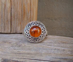 Handmade Sterling Silver Amber Ring Size 7