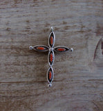 Zuni Turquoise Coral Needlepoint Reversible Cross Pendant