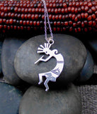 Native American Navajo Sterling Silver Women's Kokopelli Pendant & Chain