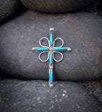 Native American Zuni Silver Turquoise Handmade Needlepoint Cross