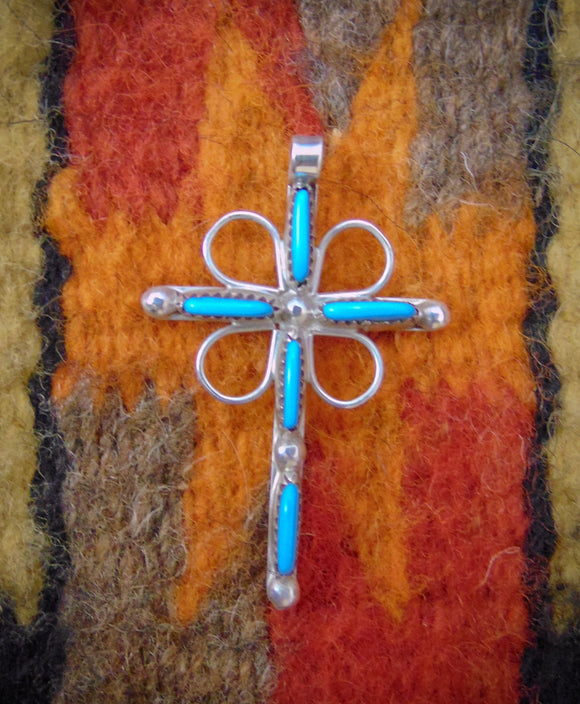 Silver Turquoise Handmade Needlepoint Cross