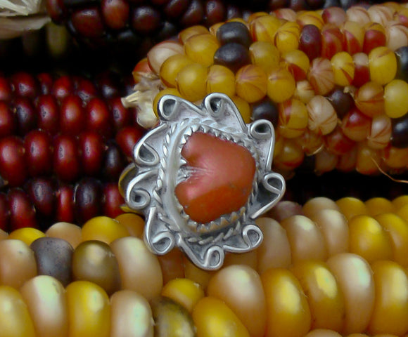Navajo Silver Coral Ring Size 4.5