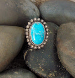 Native American Navajo Oxidized Silver Turquoise Ring Size 6.5