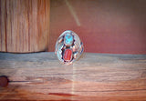 Native American Navajo Silver Coral Turquoise Leaf Ring Size 10.5